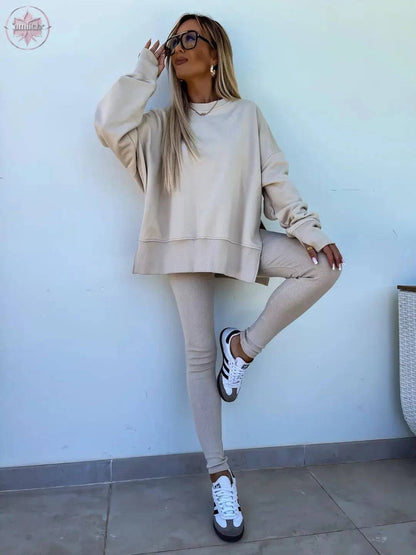 New Spring Women's Wear European and American Casual Tight Pants Loose Hoodie Set Two Piece Set - Lamiiche