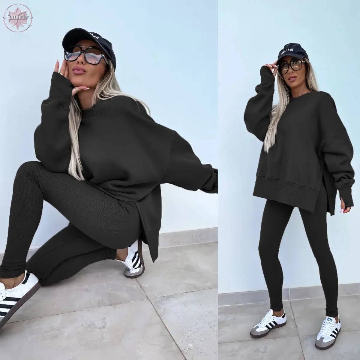 New Spring Women's Wear European and American Casual Tight Pants Loose Hoodie Set Two Piece Set - Lamiiche