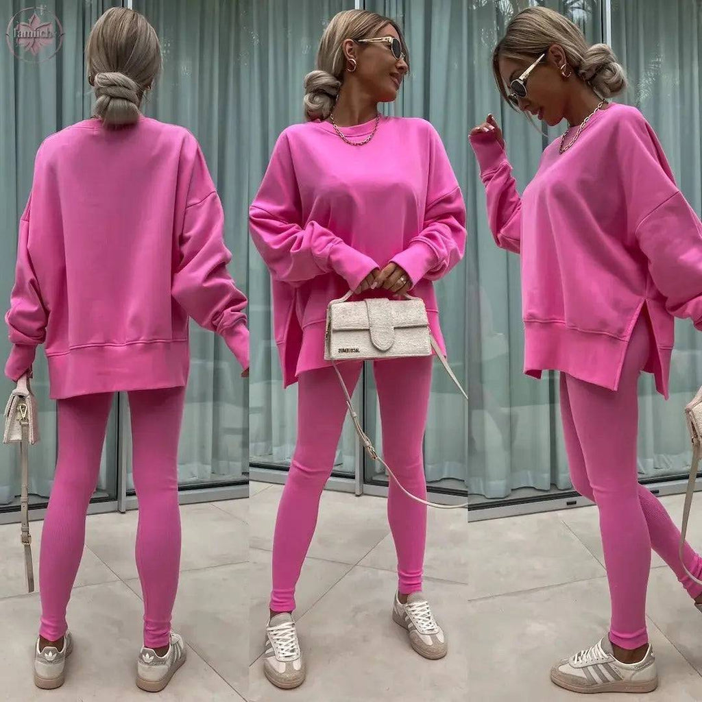 New Spring Women's Wear European and American Casual Tight Pants Loose Hoodie Set Two Piece Set - Lamiiche