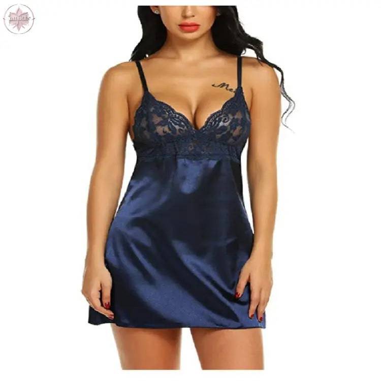 Simulated silk camisole dress home camisole nightgown women's sexy lace semi transparent pajamas - Lamiiche