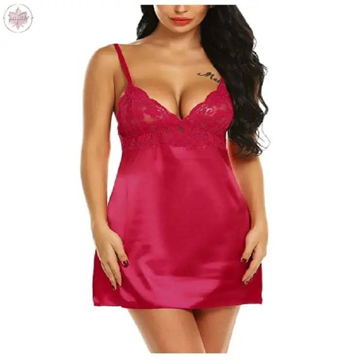 Simulated silk camisole dress home camisole nightgown women's sexy lace semi transparent pajamas - Lamiiche