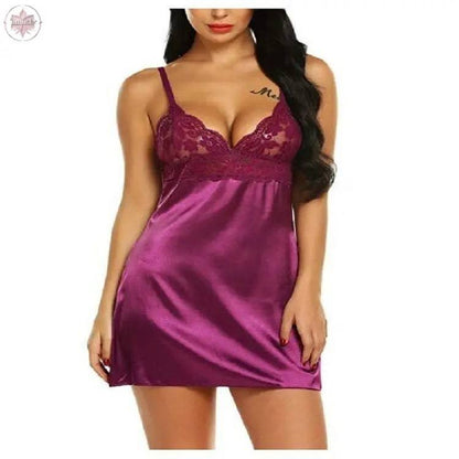 Simulated silk camisole dress home camisole nightgown women's sexy lace semi transparent pajamas - Lamiiche