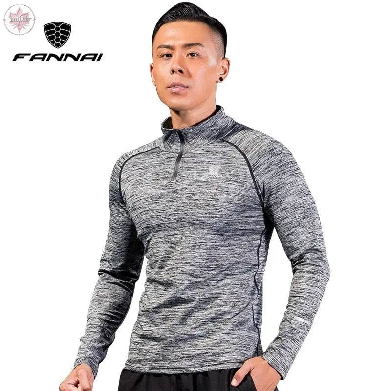 FANNAI Sport Men T-shirt with Zipper Quick Dry Long Sleeve Camisa Sportswear Men Fitness Outdoor Running Trainining Clothing Gym - Lamiiche