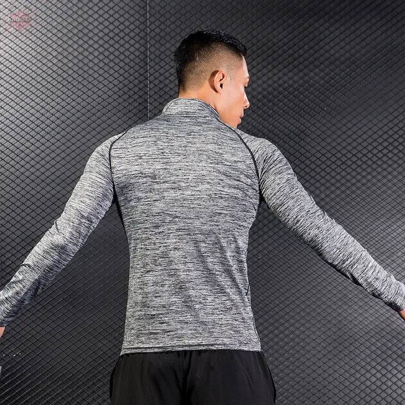 FANNAI Sport Men T-shirt with Zipper Quick Dry Long Sleeve Camisa Sportswear Men Fitness Outdoor Running Trainining Clothing Gym - Lamiiche
