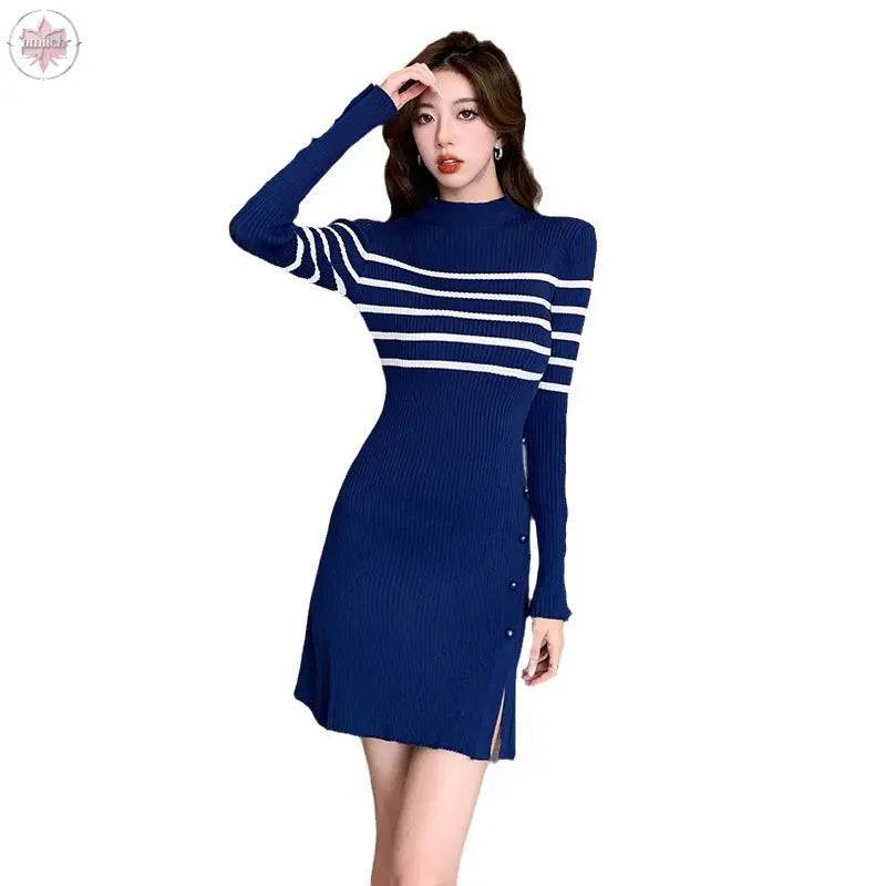 Women Fashion Striped Knitting Dress - Lamiiche