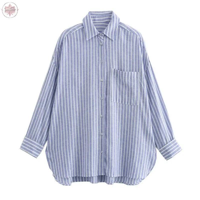 Casual and fashionable versatile linen blend striped shirt for women - Lamiiche