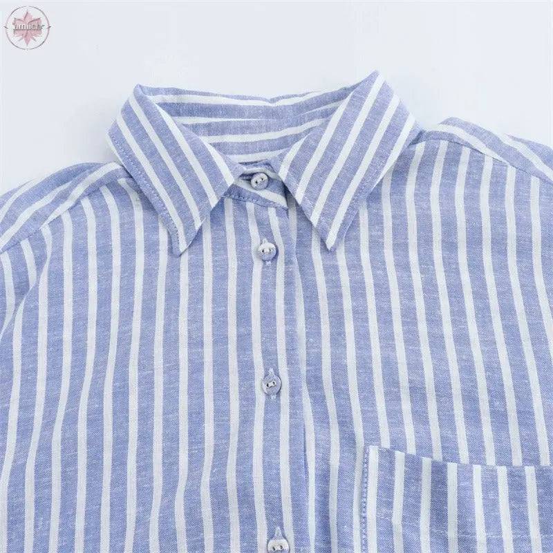 Casual and fashionable versatile linen blend striped shirt for women - Lamiiche