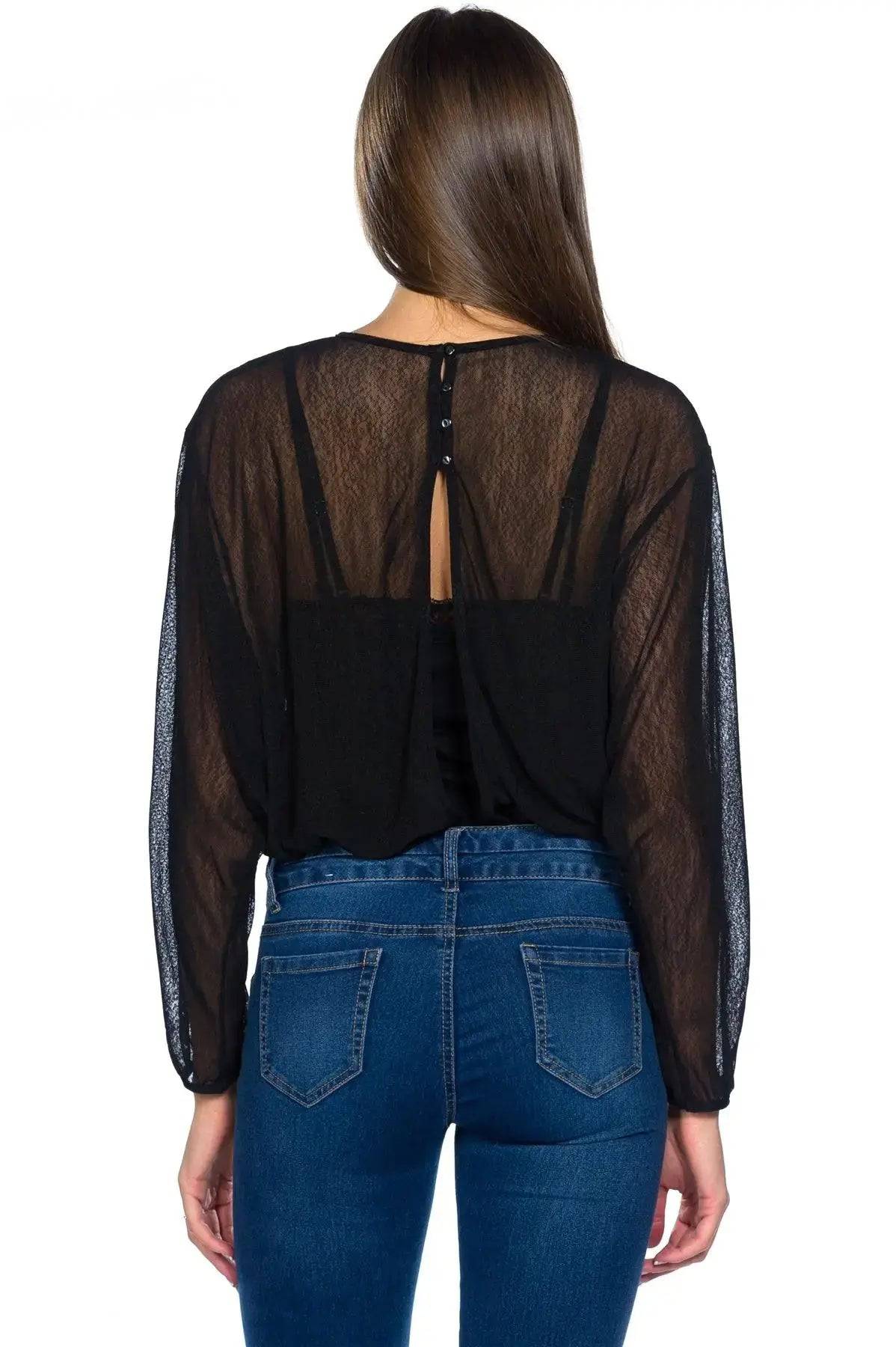 2 For You Double Layer See Through Batwing Top With Bodysuit /3-2-1 - Lamiiche