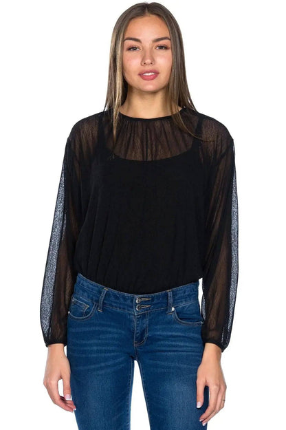 2 For You Double Layer See Through Batwing Top With Bodysuit /3-2-1 - Lamiiche