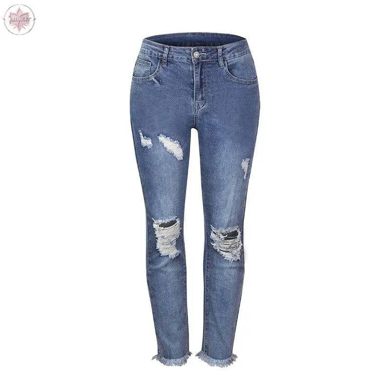 Jeans Woman Ripped Slim Fit Streetwear Casual High Waist Black Skinny Vintage Fashion Stretch Women's Pants - Lamiiche