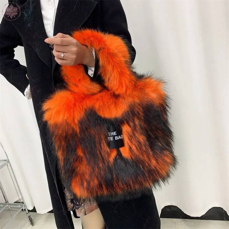 Crossbody Tote Bag Imitation Raccoon Fur Grass Plush Large Capacity Tote Bag Personalized Retro - Lamiiche