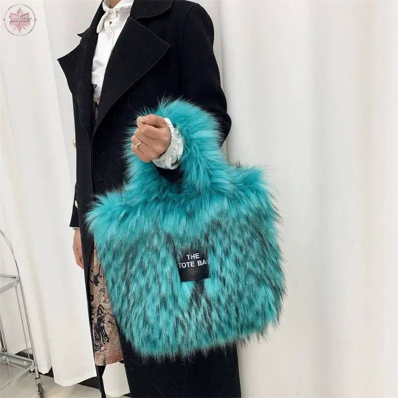 Crossbody Tote Bag Imitation Raccoon Fur Grass Plush Large Capacity Tote Bag Personalized Retro - Lamiiche