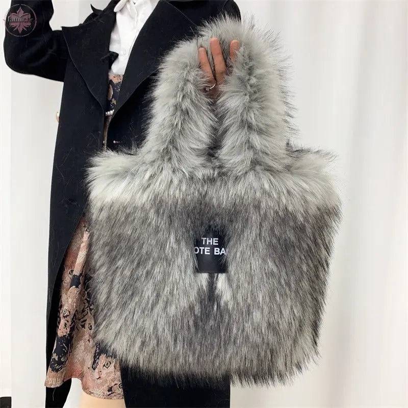 Crossbody Tote Bag Imitation Raccoon Fur Grass Plush Large Capacity Tote Bag Personalized Retro - Lamiiche