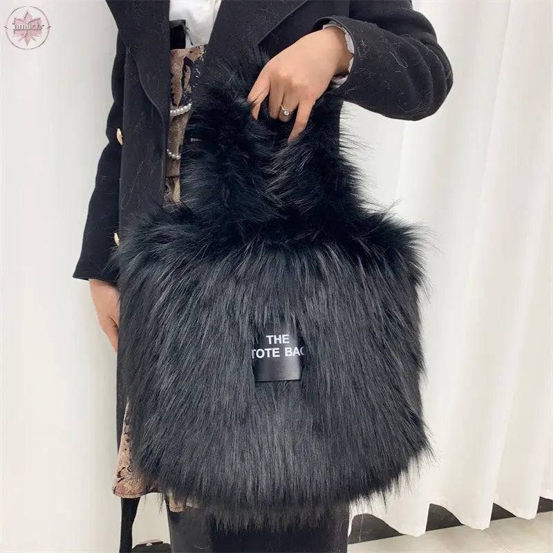 Crossbody Tote Bag Imitation Raccoon Fur Grass Plush Large Capacity Tote Bag Personalized Retro - Lamiiche