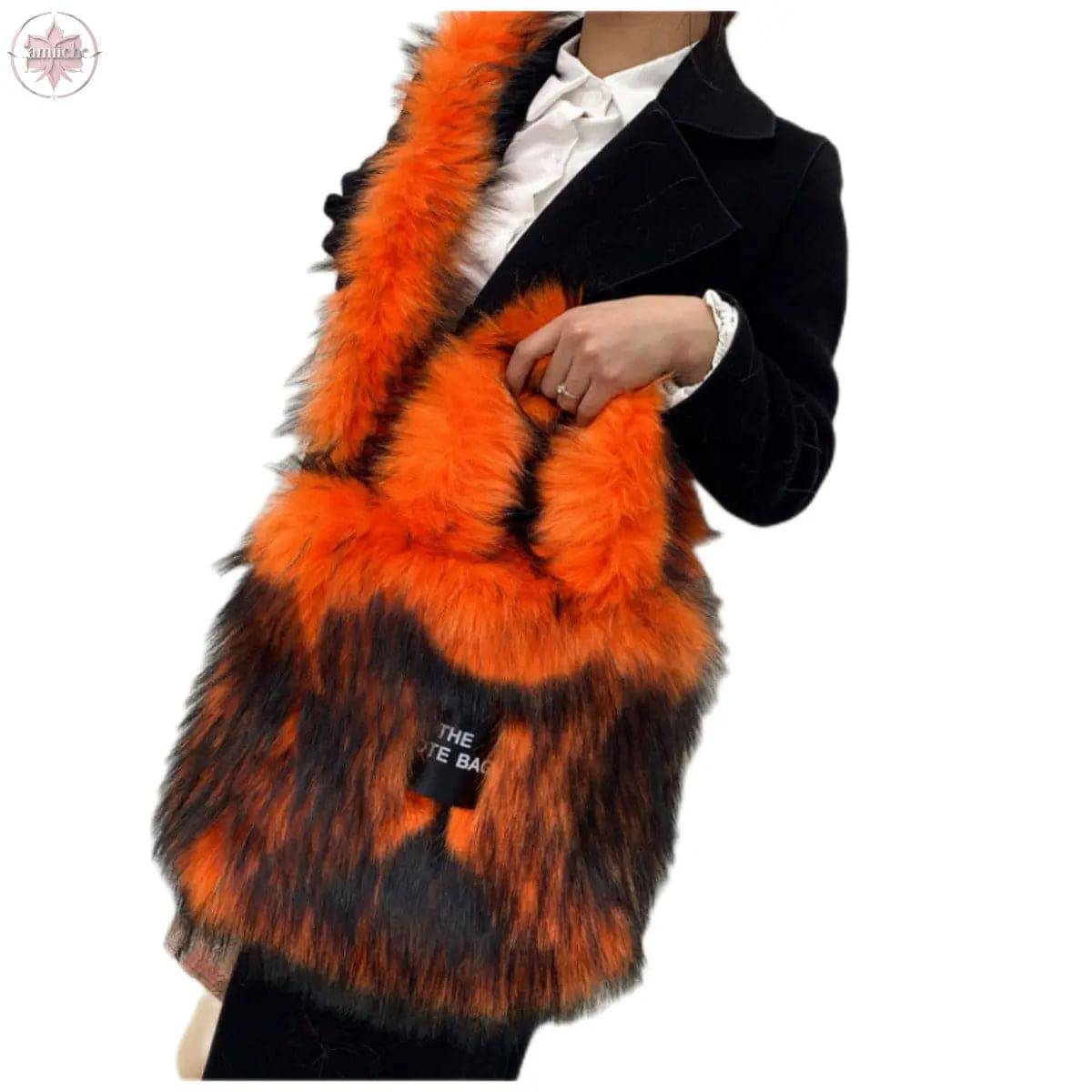 Crossbody Tote Bag Imitation Raccoon Fur Grass Plush Large Capacity Tote Bag Personalized Retro - Lamiiche