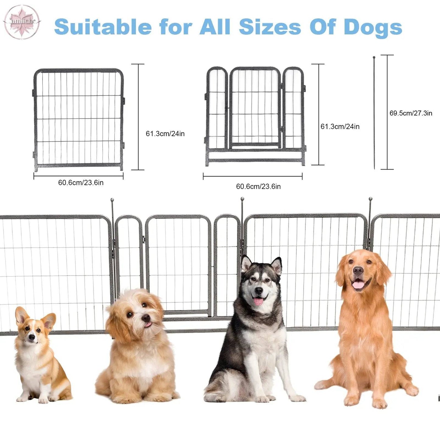 16 Panels Dog Playpen for outdoor,yard,camping,24"Height dog fence with 2 doors. - Lamiiche