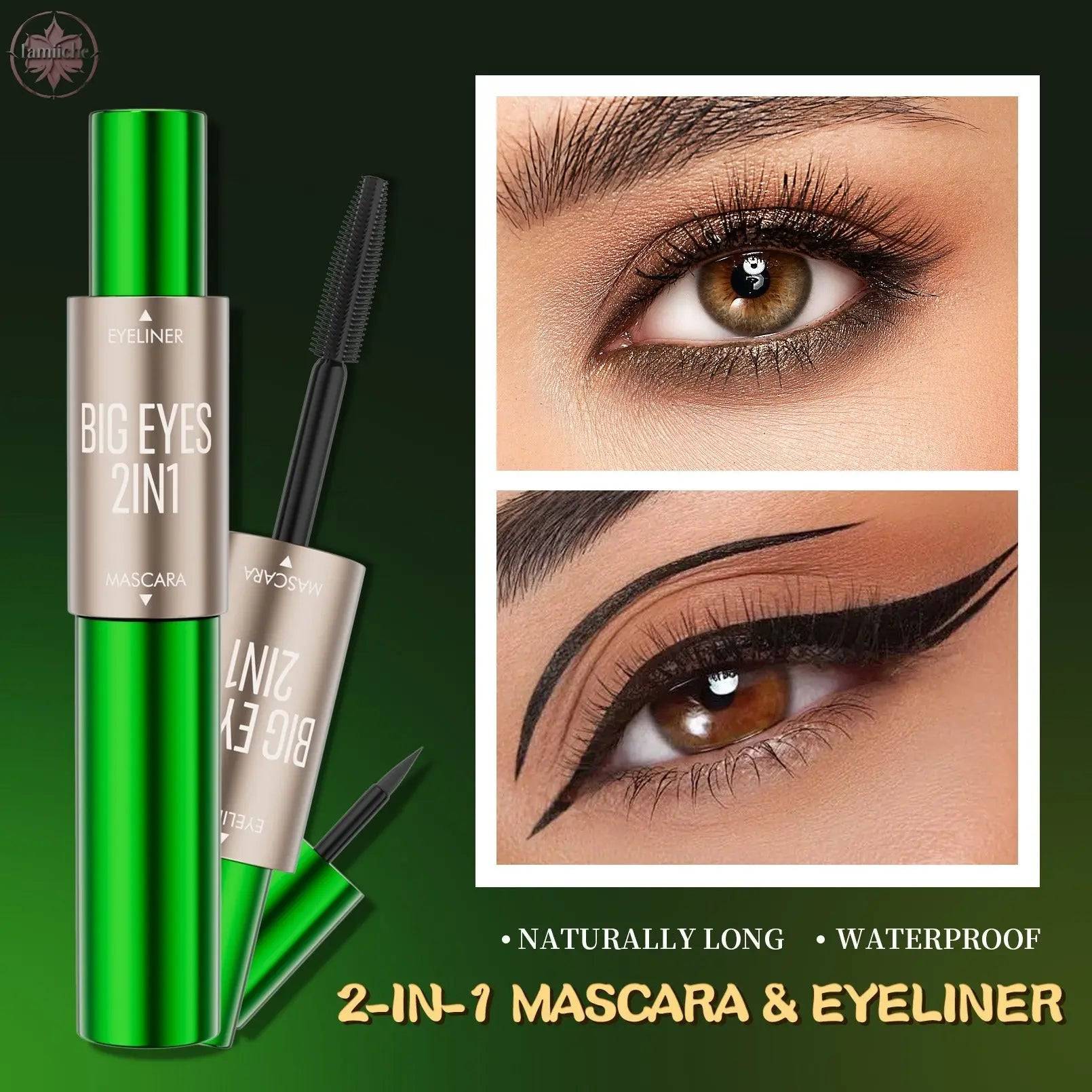 2-in-1 long and thick double-ended mascara, natural and smooth, no smudge cross-border makeup eyeliner - Lamiiche