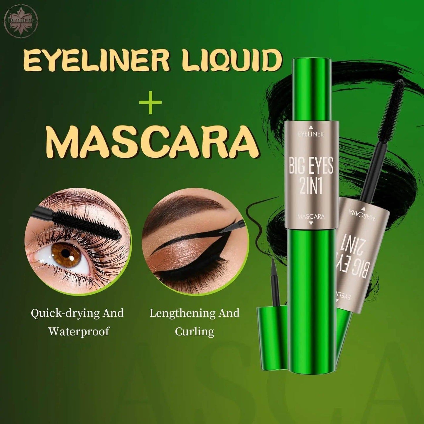 2-in-1 long and thick double-ended mascara, natural and smooth, no smudge cross-border makeup eyeliner - Lamiiche