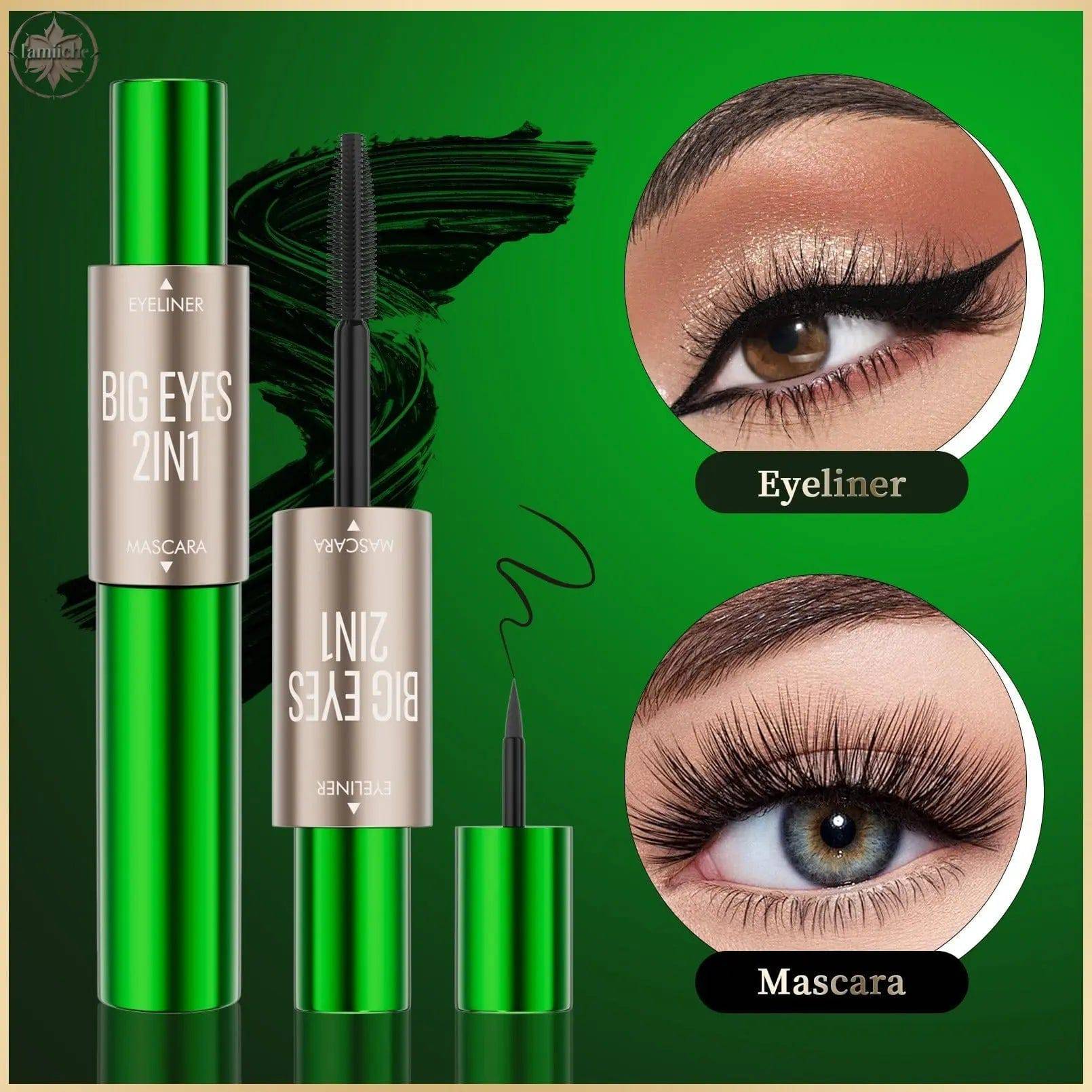 2-in-1 long and thick double-ended mascara, natural and smooth, no smudge cross-border makeup eyeliner - Lamiiche