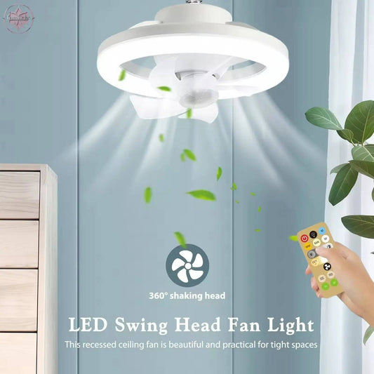 360 Rotating 48W Ceiling Fan E27 With Led Light And Remote Control 360 Rotation Cooling Electric fan Lamp Chandelier For Room Home Decor - Lamiiche