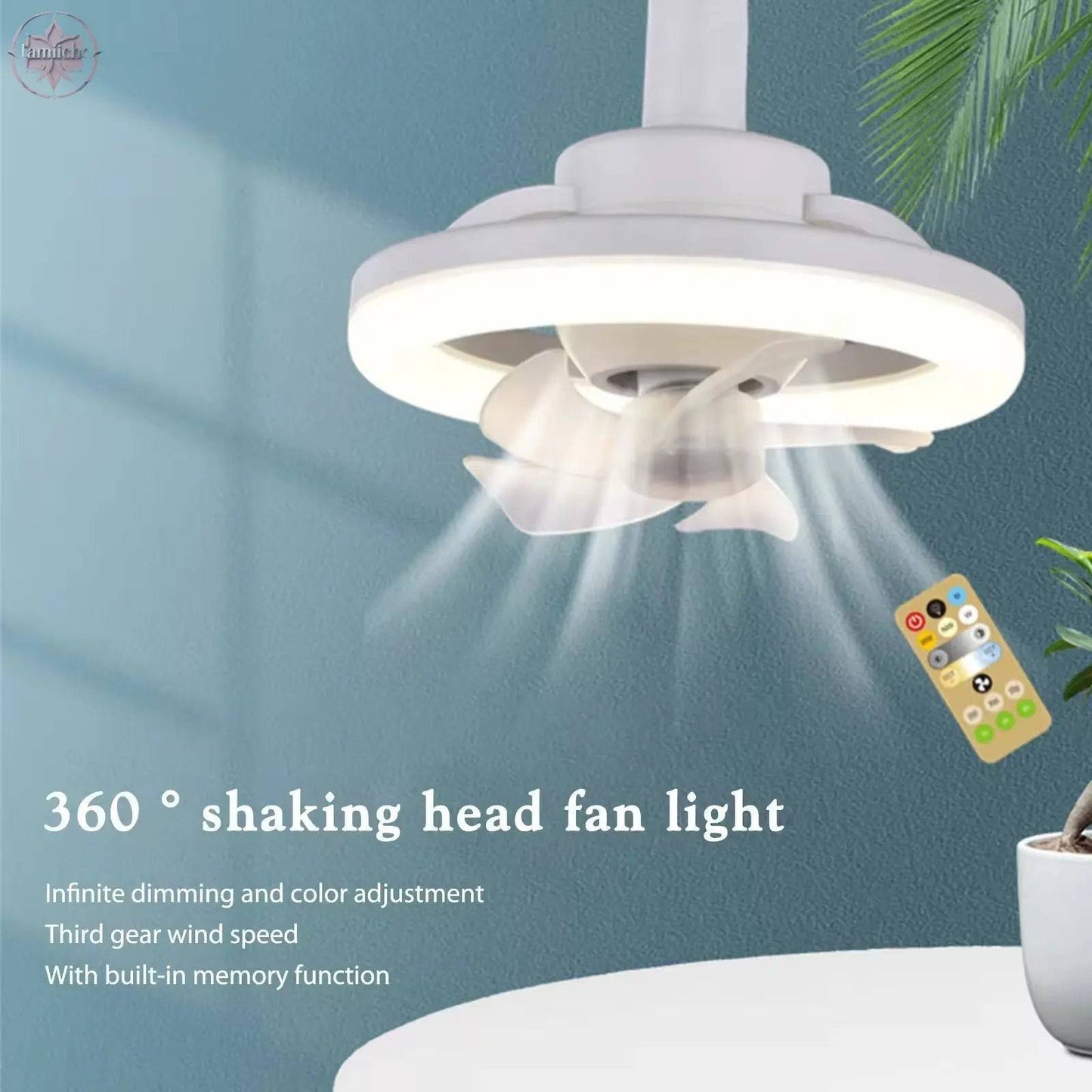 360 Rotating 48W Ceiling Fan E27 With Led Light And Remote Control 360 Rotation Cooling Electric fan Lamp Chandelier For Room Home Decor - Lamiiche