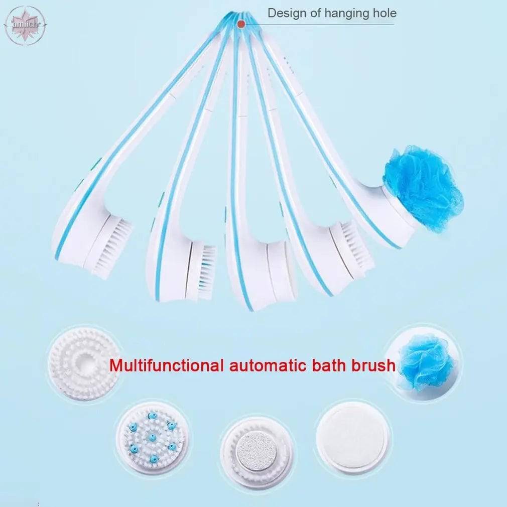 5 In 1 Electric Bath Shower Brush Exfoliation Spin Spa Massage Body Clean Brush Electric Massage Multi-Function Bath Brush Tool - Lamiiche