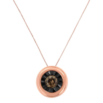 Black Rhodium over 10K Rose Gold 1/10 Carat Diamond Two Tone Round Miracle-Plate Solitaire 18” Pendant Necklace (Champagne Color, I2-I3 Clarity) - Lamiiche