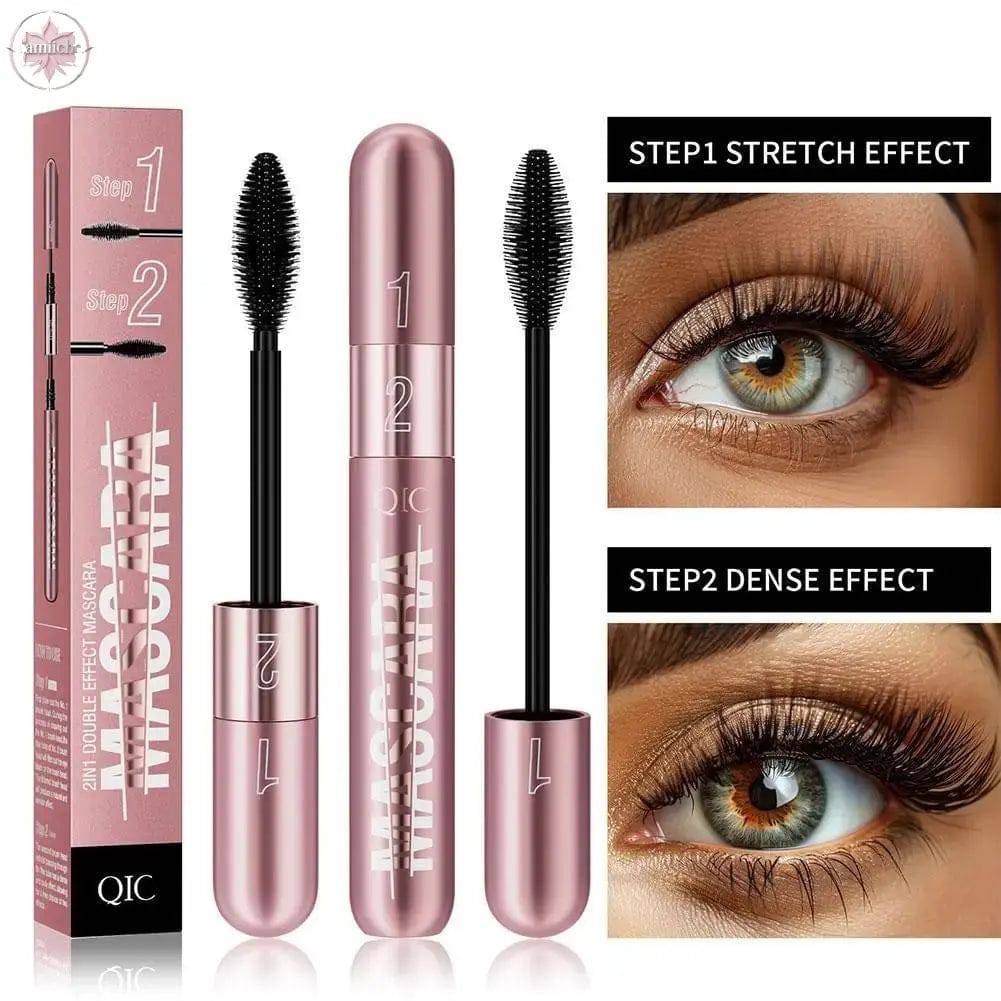 Double Head Black Mascara Waterproof Lengthens Extension Eyelashes Non-smudge Lengthening Volume 5D Silk Fiber Mascara Cosmetics - Lamiiche