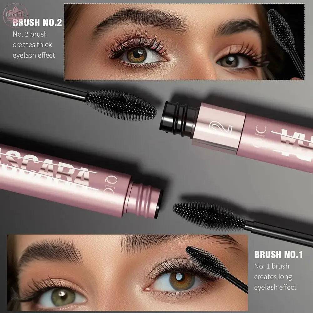 Double Head Black Mascara Waterproof Lengthens Extension Eyelashes Non-smudge Lengthening Volume 5D Silk Fiber Mascara Cosmetics - Lamiiche