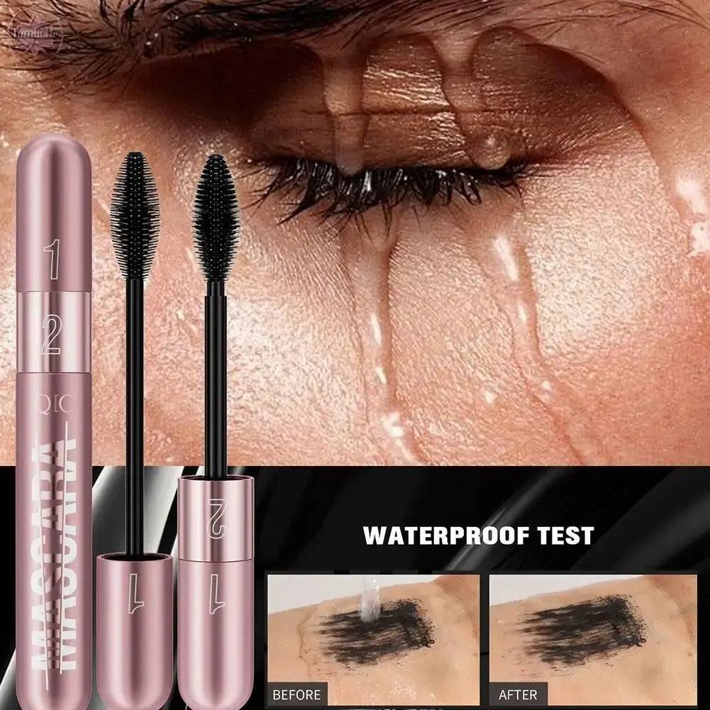 Double Head Black Mascara Waterproof Lengthens Extension Eyelashes Non-smudge Lengthening Volume 5D Silk Fiber Mascara Cosmetics - Lamiiche