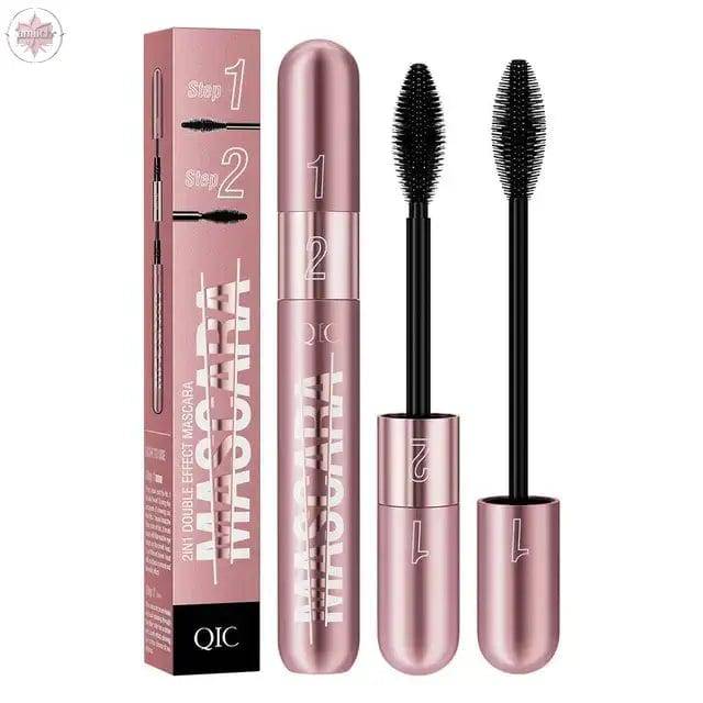 Double Head Black Mascara Waterproof Lengthens Extension Eyelashes Non-smudge Lengthening Volume 5D Silk Fiber Mascara Cosmetics - Lamiiche