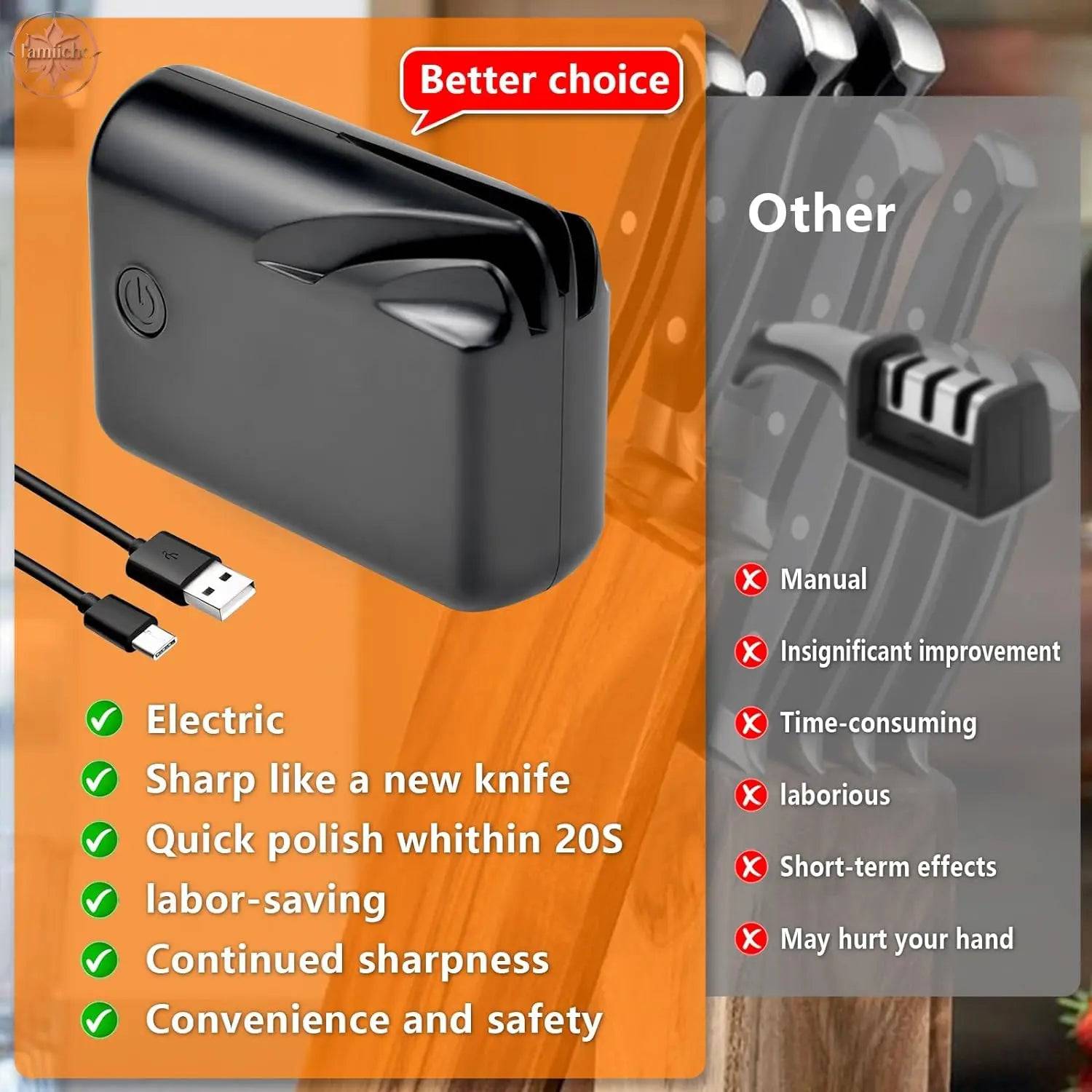 Electric Knife Sharpener, Professional Knife Sharpener for Home, Stages for Kitchen Knives Quick Sharpening & Polishing - Lamiiche