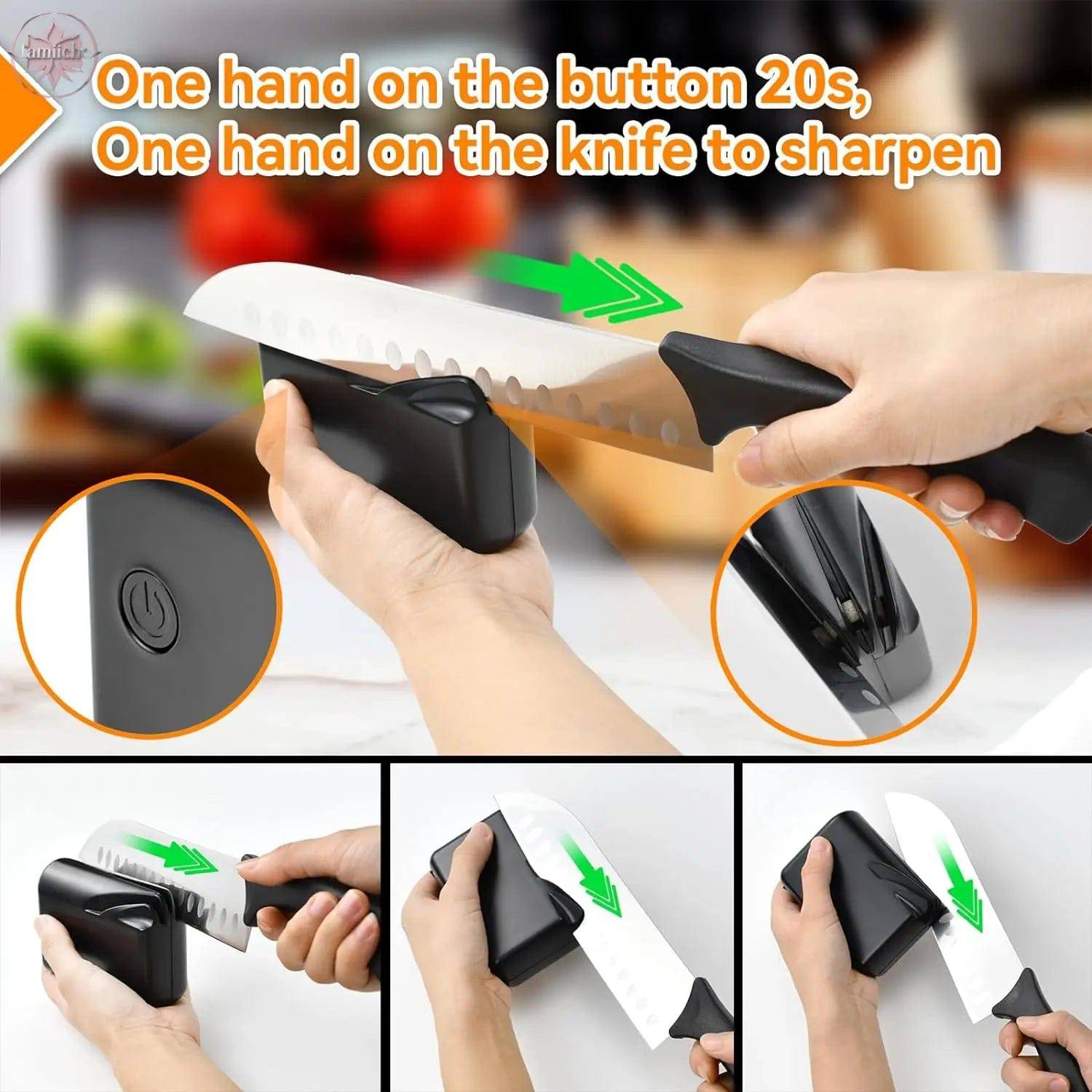 Electric Knife Sharpener, Professional Knife Sharpener for Home, Stages for Kitchen Knives Quick Sharpening & Polishing - Lamiiche