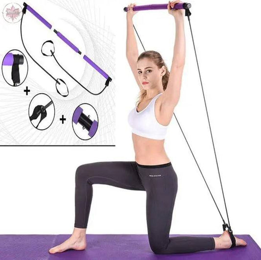 Fitness Pilates Bar Kit with Resistance Band Portable Fitness Pilate Stick Crossfit Bodybuild Yoga Elastic Band Exercise Workout - Lamiiche