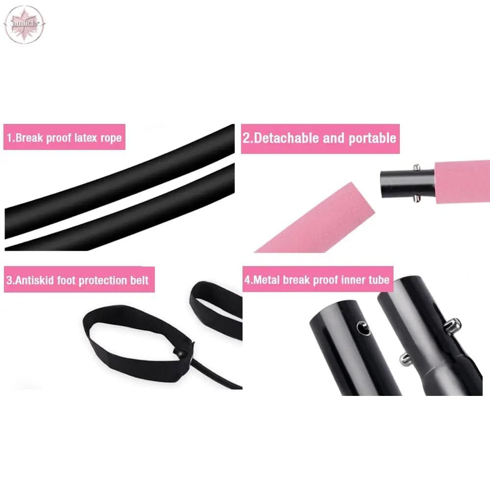 Fitness Pilates Bar Kit with Resistance Band Portable Fitness Pilate Stick Crossfit Bodybuild Yoga Elastic Band Exercise Workout - Lamiiche