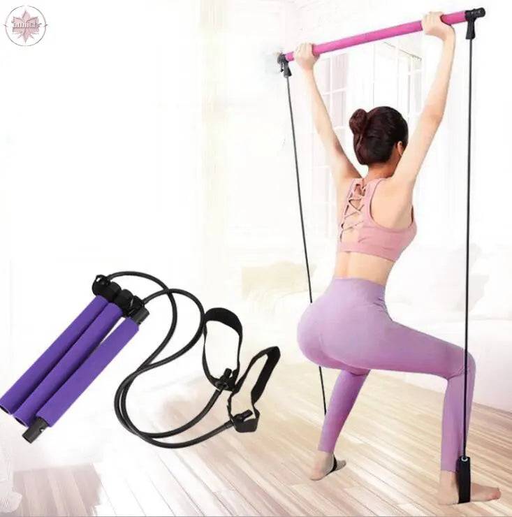 Fitness Pilates Bar Kit with Resistance Band Portable Fitness Pilate Stick Crossfit Bodybuild Yoga Elastic Band Exercise Workout - Lamiiche