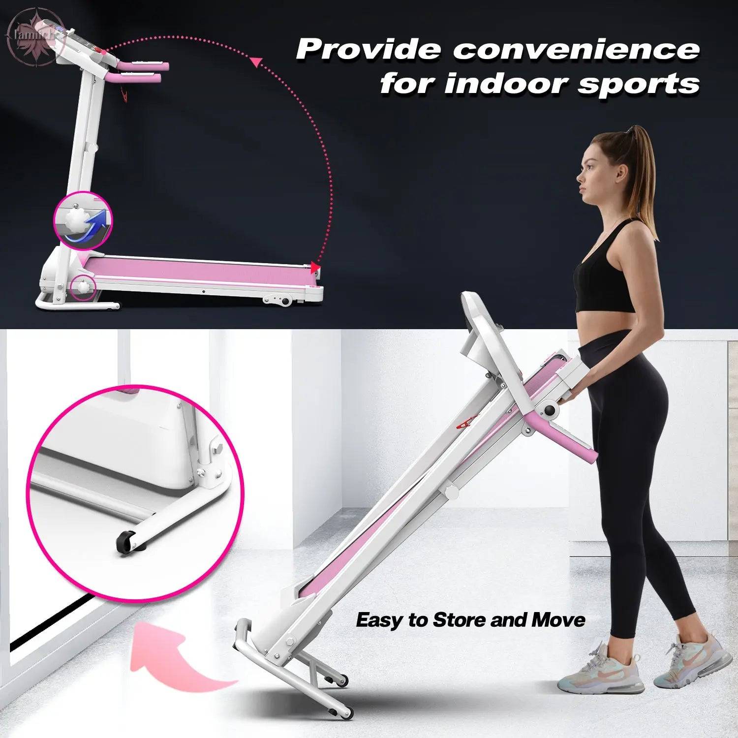 Foldable Treadmill 2.5HP Electric Folding Treadmill Running Walking Machine for Home Gym, Max 265 LBS Weight Capacity - Lamiiche