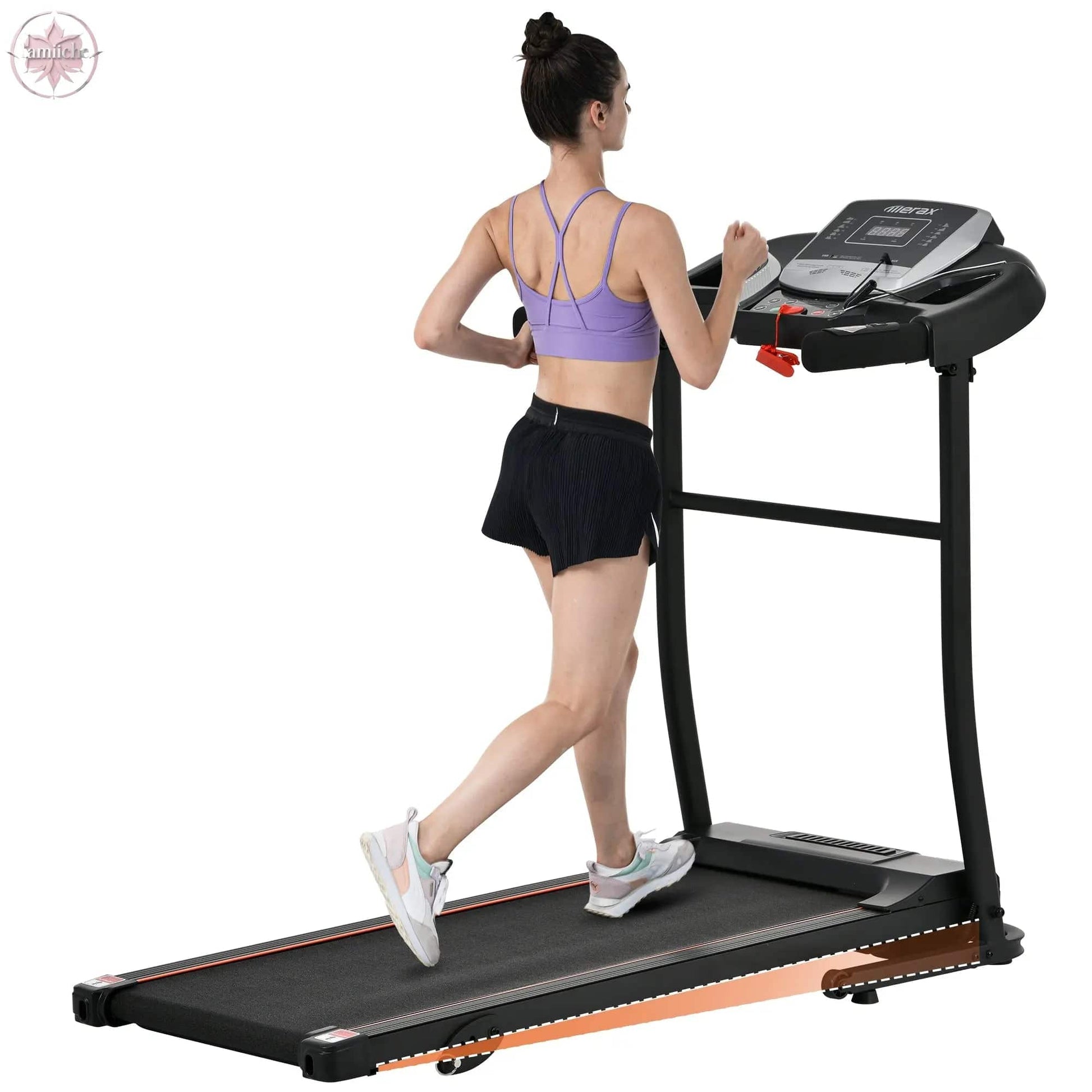 Home folding treadmill with pulse sensor, 2.5-horsepower silent brushless motor, 3-level tilt, 12 preset programs - Lamiiche