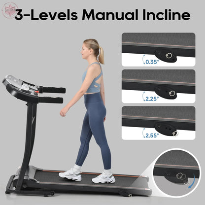 Home folding treadmill with pulse sensor, 2.5-horsepower silent brushless motor, 3-level tilt, 12 preset programs - Lamiiche