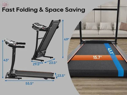 Home folding treadmill with pulse sensor, 2.5-horsepower silent brushless motor, 3-level tilt, 12 preset programs - Lamiiche