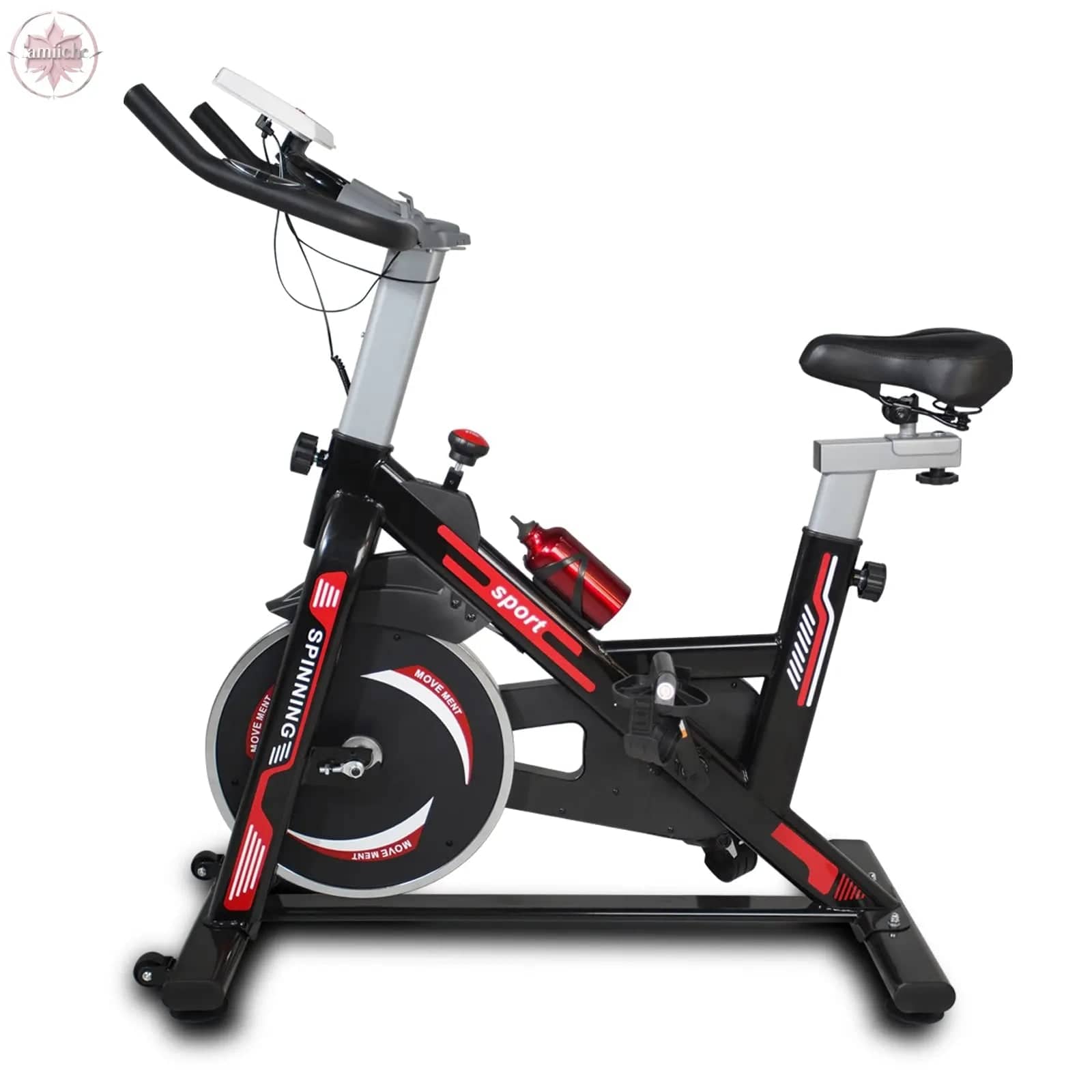 Indoor Exercise Bike Cycling Bike with Comfortable Seat Cushion Black+Red - Lamiiche