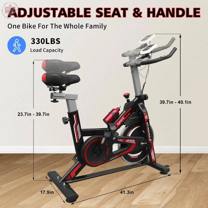 Indoor Exercise Bike Cycling Bike with Comfortable Seat Cushion Black+Red - Lamiiche