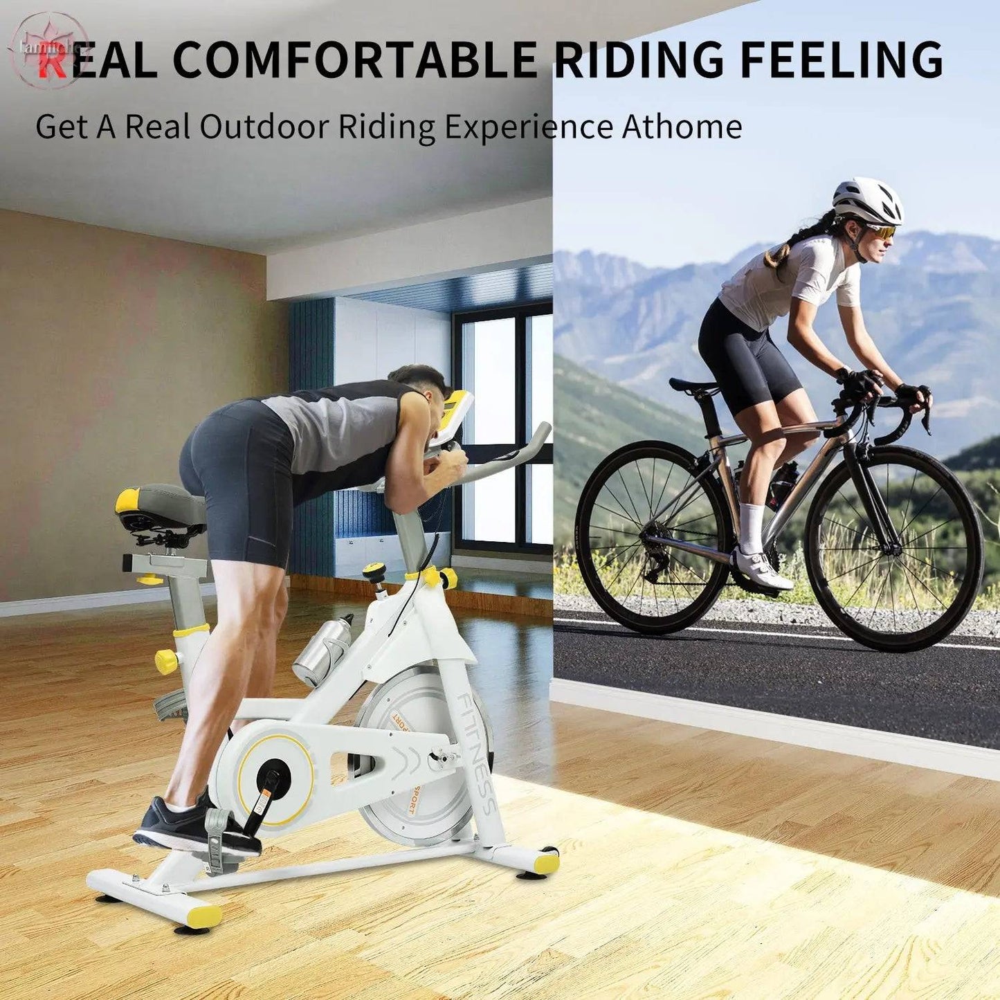 Indoor Exercise Bike Cycling Bike with Comfortable Seat Cushion Yellow+White - Lamiiche