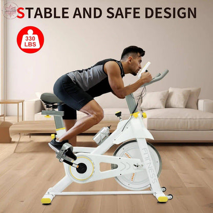 Indoor Exercise Bike Cycling Bike with Comfortable Seat Cushion Yellow+White - Lamiiche