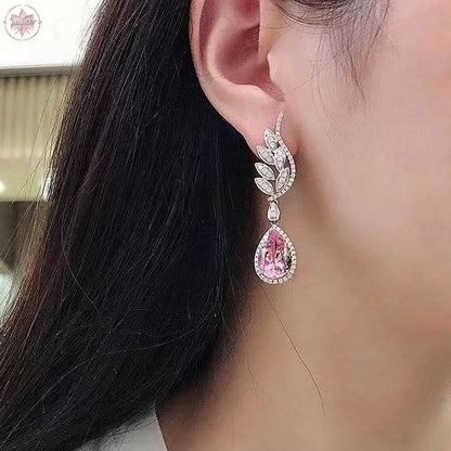 Luxury and high-end romantic pink diamond water drop earrings - Lamiiche