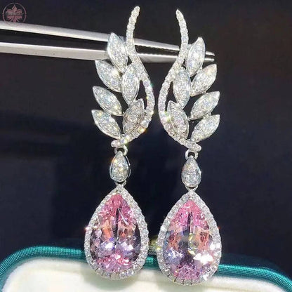 Luxury and high-end romantic pink diamond water drop earrings - Lamiiche