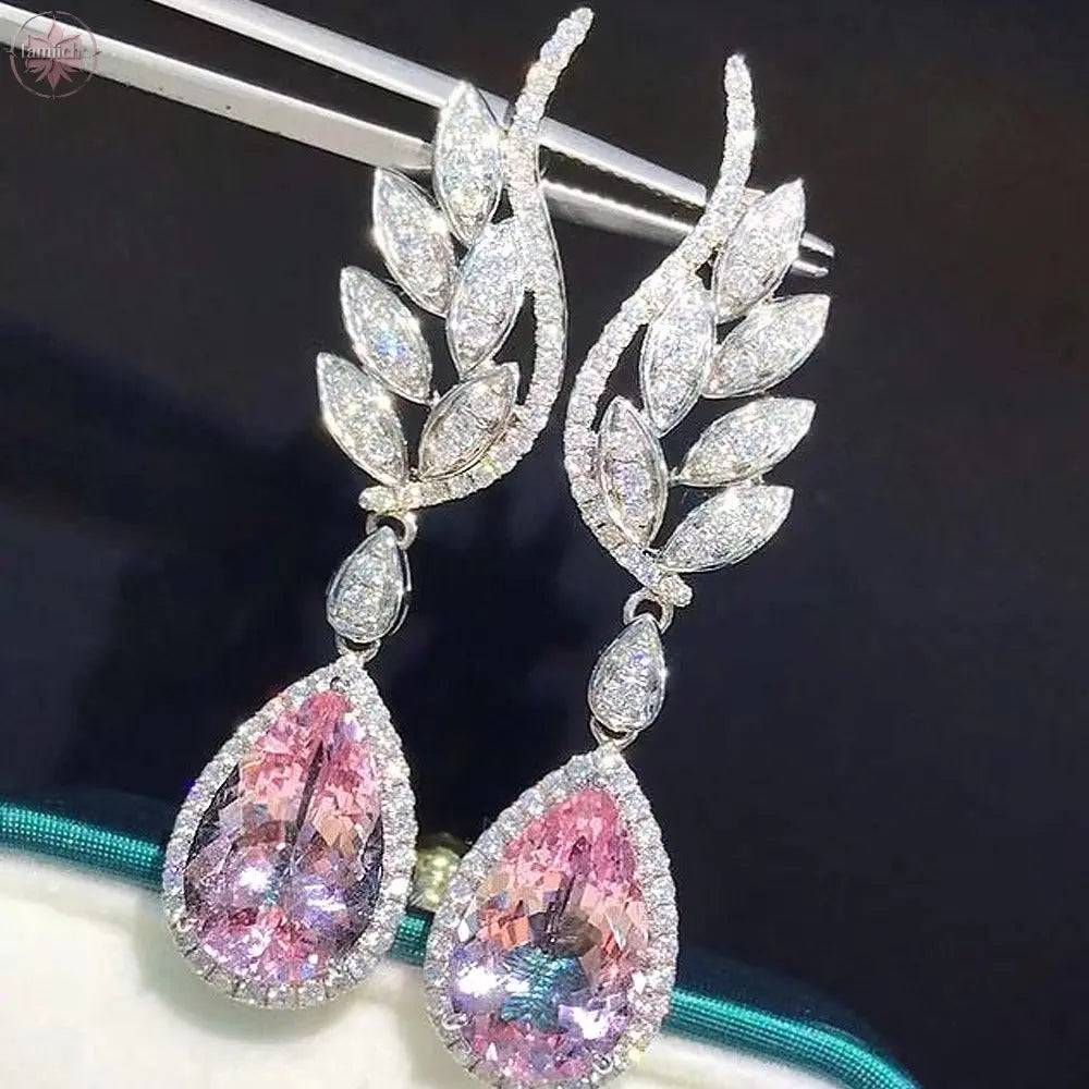 Luxury and high-end romantic pink diamond water drop earrings - Lamiiche