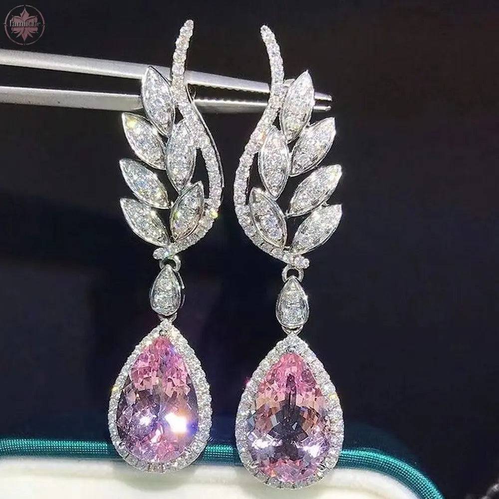 Luxury and high-end romantic pink diamond water drop earrings - Lamiiche