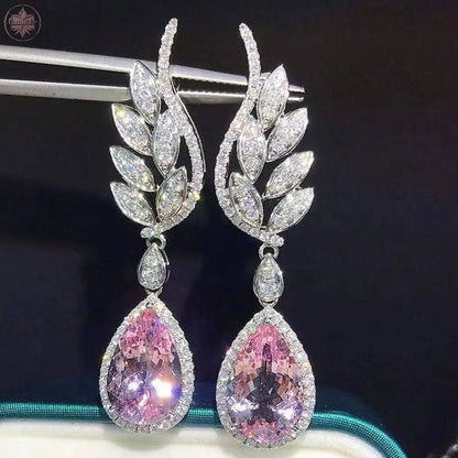 Luxury and high-end romantic pink diamond water drop earrings - Lamiiche