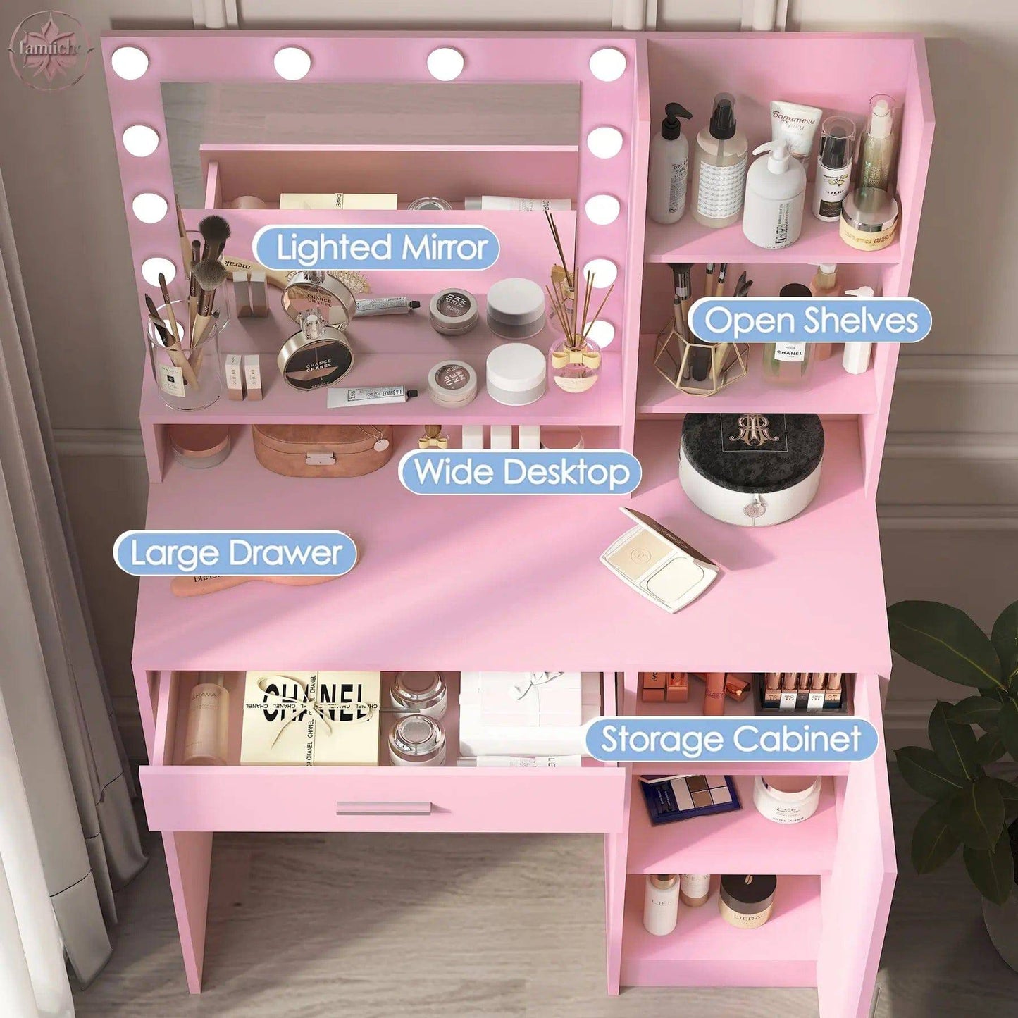 Makeup Vanity Desk with Mirror & Light - Lamiiche